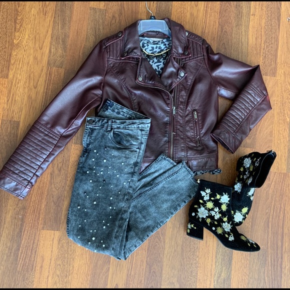 Faux Leather Jacket Merlot - Picture 1 of 8